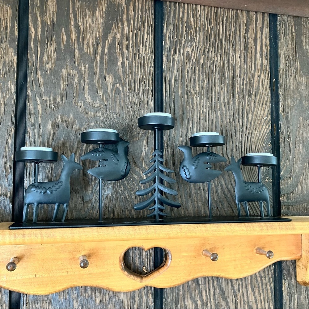 Black Metal Woodland Tea Light Holder Wall Decor